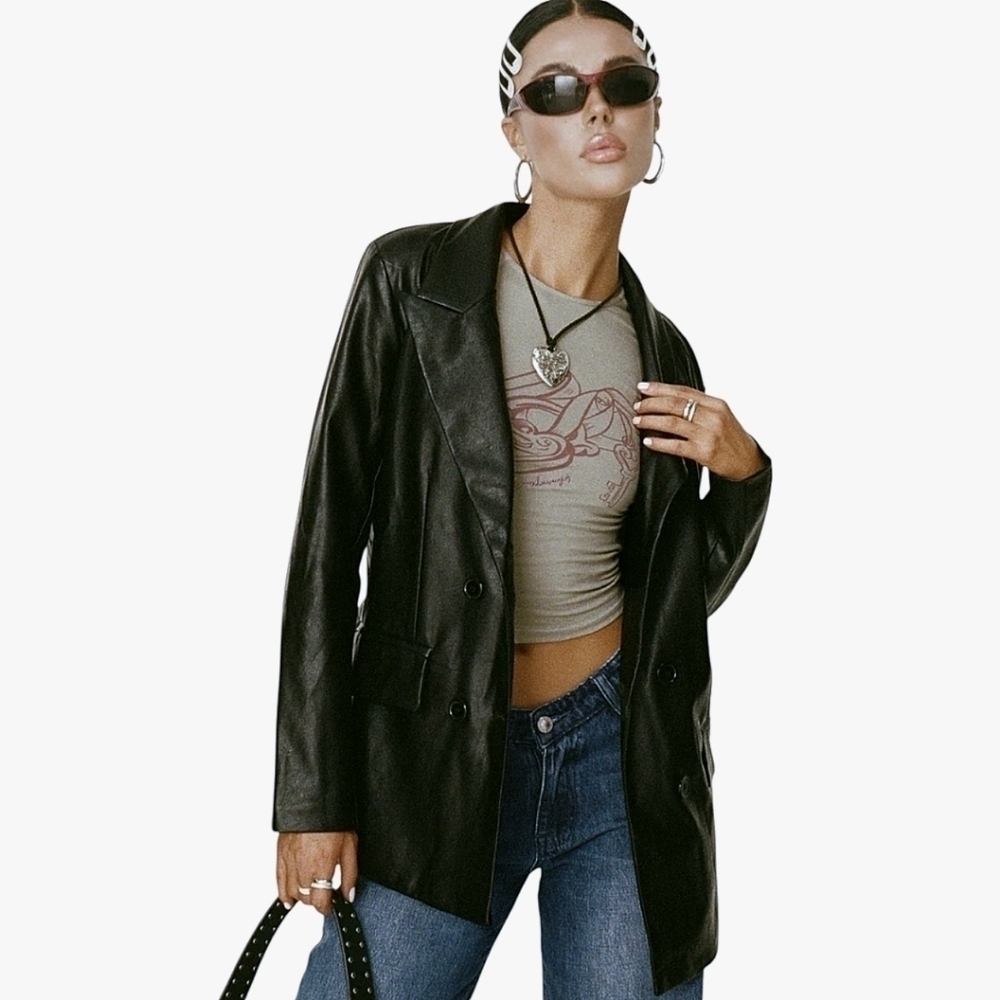 Princess Polly Black Leather Blazer S/M